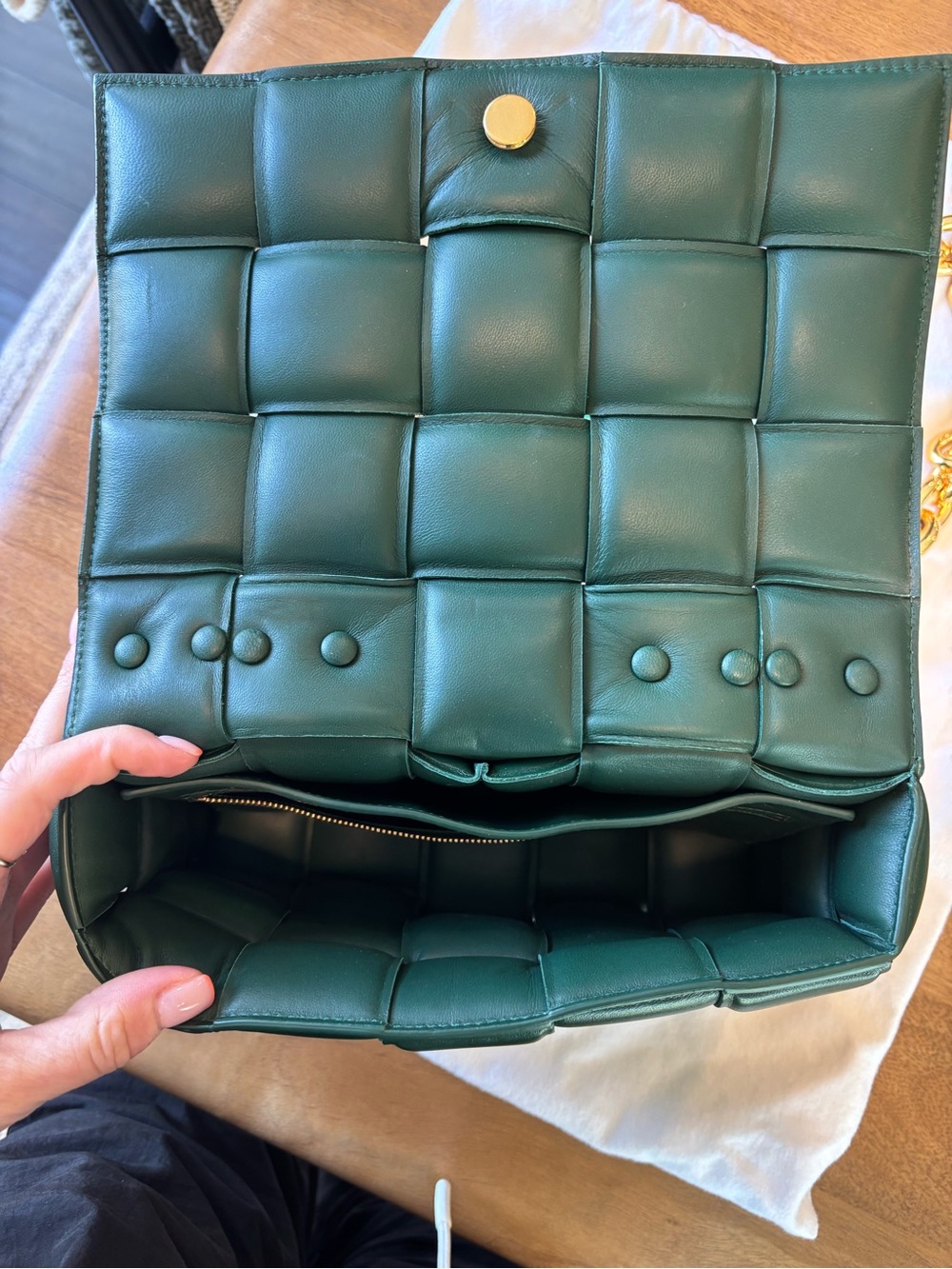 Bottega Veneta Dark Green Padded Cassette Shoulder Bag with Gold Chain - Picture 3 of 5